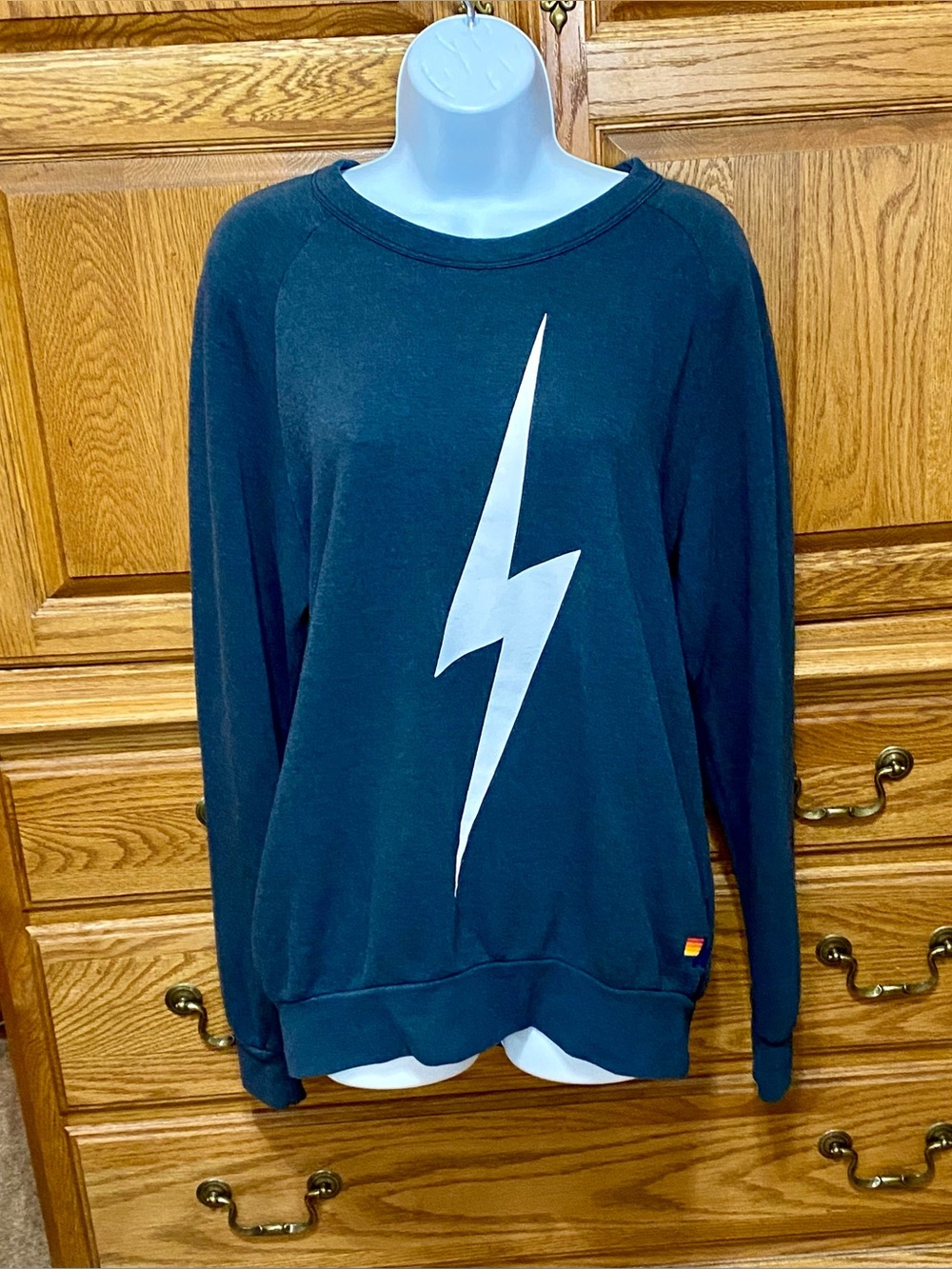 Aviator Nation Bolt Crewneck Sweatshirt Womens M Grey White Lightning CA USA - Picture 15 of 15